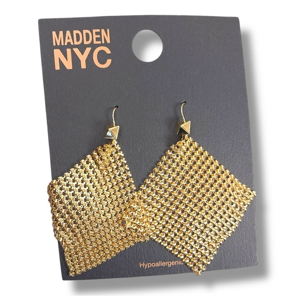 New Madden NYC Gold Mesh Chainmail Style Dangle Earrings Hypoallergenic